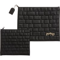 Tallis and Tefillin Bag Set Faux Leather Black Embossed Kosel Design