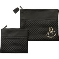 Tallis and Tefillin Bag Set Faux Leather Quilted Diamond Design Baba Sali Black