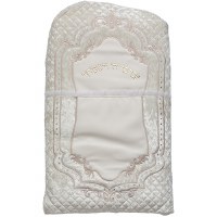Faux Leather Bris Pillow Case Quilted Design Embroidered Regal Frame White 27.5"