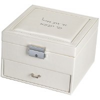 Faux Leather Cube Jewelry Box White Silver 8"