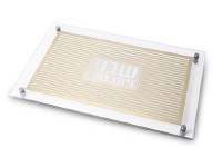 Glass Challah Tray Thick Stripe Design Gold 16.5" x 11.4"