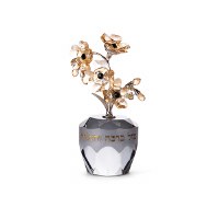 Crystal Miniature Tree of Blessings Gold Flowers Black Accent 4"