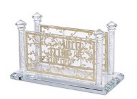Crystal Napkin Holder Floral Design Metal Plates Crushed Glass Stems Gold 6.7"