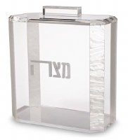 Lucite Square Matzah Box Pearl Corners Silver Accent 10"
