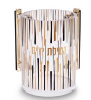 Additional picture of Lucite Wash Cup Gold Black Paint Drip Lines Design 5"