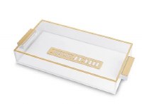 Lucite Rectangle Challah Bread Tray Gold Handles 7" x 13"