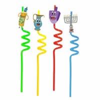 Drinking Straws Chanukah Character Design 4 Pack Multicolor