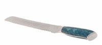 Challah Knife Steel Serrated Blade Designed Resin Handle Blue 14"