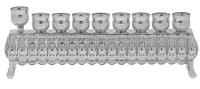 Silver Plated Strip Oil Menorah Raised Base Elegant Design 11"