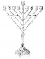 Oil Menorah Silver Plated Chabad Rambam Style Branches 18"