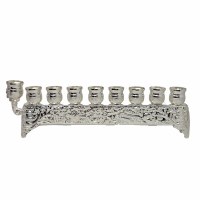 Silver Plated Oil Menorah Strip Intricate Chai Design 11.5"