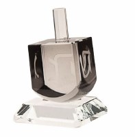 Crystal Dreidel Etched Letters with Clear Stand Black