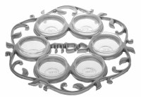 Metal Seder Plate Kaarah Glass Bowls Leaf Design Silver 12"