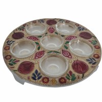 Metal Seder Plate Kaarah Glass Bowls Pomegranate Design 12"