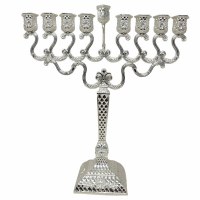 Silver Plated Oil Menorah Diamond Design 10"