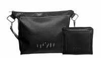 Travel Tallis and Tefillin Bag Set Faux Leather Square Border Design Black