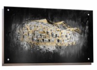 Floating Lucite Jerusalem Hills Of Gold Wall Hanging Hand Painted Artwork Gold 24" x 36"