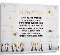 Floating Lucite Birchas Habayis Hebrew Wall Hanging Hand Painted Artwork Kosel Design Gold 16" x 20"