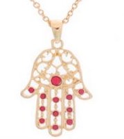 Hamsa Necklace Gold with Red Beads