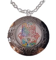 Necklace with Hamsa Black Locket Pendant