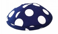 Cotton Kippah 4 Part Blue White Polka Dots Design