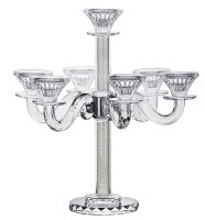 Additional picture of Crystal Candelabra 7 Branch Classic Style Designed with Clear Crystals in Stem Round 2 Tier Base 14"