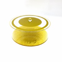 Round Lucite Matzah Holder Classic Design Gold 12.5"