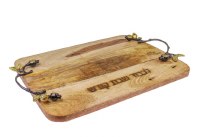 Mango Wood Challah Board with Pomegranate Design Handles