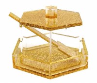 Additional picture of Lucite Honey Dish Hexagon Shape Glitter Base and Lid with Spoon Gold