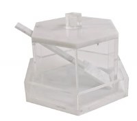 Additional picture of Lucite Honey Dish Hexagon Shape Marble Design Base and Lid with Spoon White