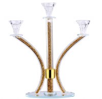 Crystal Candelabra 3 Branch Gold Stones in Stems Round Base 14"