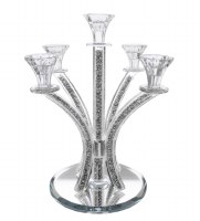 Additional picture of Crystal Candelabra 5 Branch Silver Stones in Stems Round Base 14"