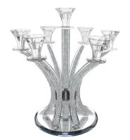 Crystal Candelabra 7 Branch Diamond Stones in Stems Round Base 13.5"