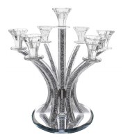 Additional picture of Crystal Candelabra 7 Branch Silver Stones in Stems Round Base 13.5"