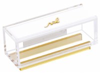 Lucite Rectangle Matches Box Shabbos Text Design Gold