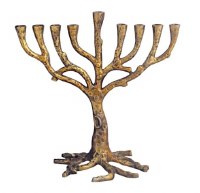 Metal Candle Menorah Tree of Life Design Gold