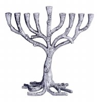 Metal Candle Menorah Tree of Life Design Silver