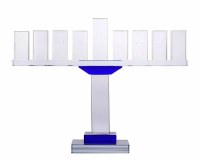Glass Candle Menorah Symmetrical Design Blue Accent 9" H