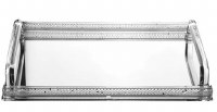 Crystal Mirror Tray Clear Handles Accented with Silver Netting in Stems Border 16.5" x 11.75"