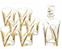Crystal Decanter with 6 Cups Set Simplistic Design Gold
