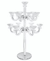 Crystal Candelabra 13 Branch Tall Design Crystal Stones in Stems Round Base 20"