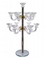 Crystal Candelabra 13 Branch Tall Design Silver and Gold Stones in Stems Round Base 20"