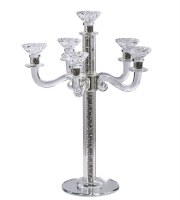 Crystal Candelabra 6 Branch Silver Stones in Stem Mirrored Base 18.9"