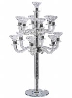 Crystal Candelabra 13 Branch Silver Stones in Stem Mirrored Base 22.8"