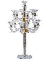 Crystal Candelabra 13 Branch Silver and Gold Stones in Stem Mirrored Base 22.8"