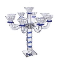 Crystal Candelabra 9 Branch Square Design Blue 18"