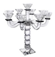 Crystal Candelabra 9 Branch Square Design Black 18"