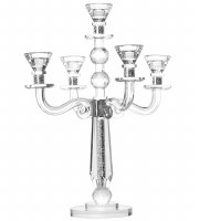 Crystal Candelabra 5 Branch Classic Style Designed with Silver Colored Crystals in Stem Accented with 3 Crystal Balls Round Base 17.5"