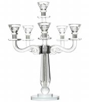 Crystal Candelabra 6 Branch Crystal Stones in Stem 2 Tier Base 17.5"