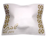 Additional picture of Faux Leather Challah Cover Floral Laser Cut Design White Gold